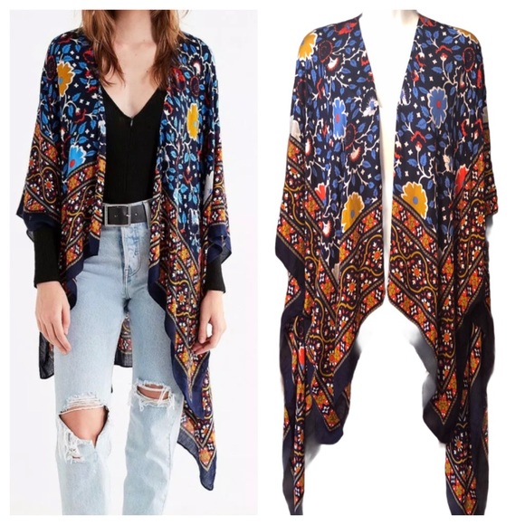 New Free People Magic Dance Border Print Kimono - Picture 2 of 8